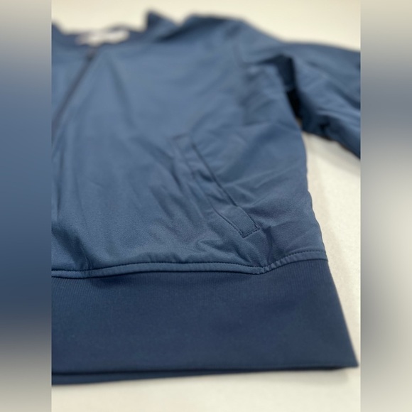 SINCERELY JULES Women’s Navy Full Zip Crop Jacket Ruched Sleeves Size Medium - Picture 4 of 10